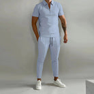 Co-Ord Set | Polo T-Shirt | Elastic Waist | Two-Piece Set | Men's Summer Set-Fashion Men Outfit All-year-Chaps of London-Light Blue-S-Chaps of London