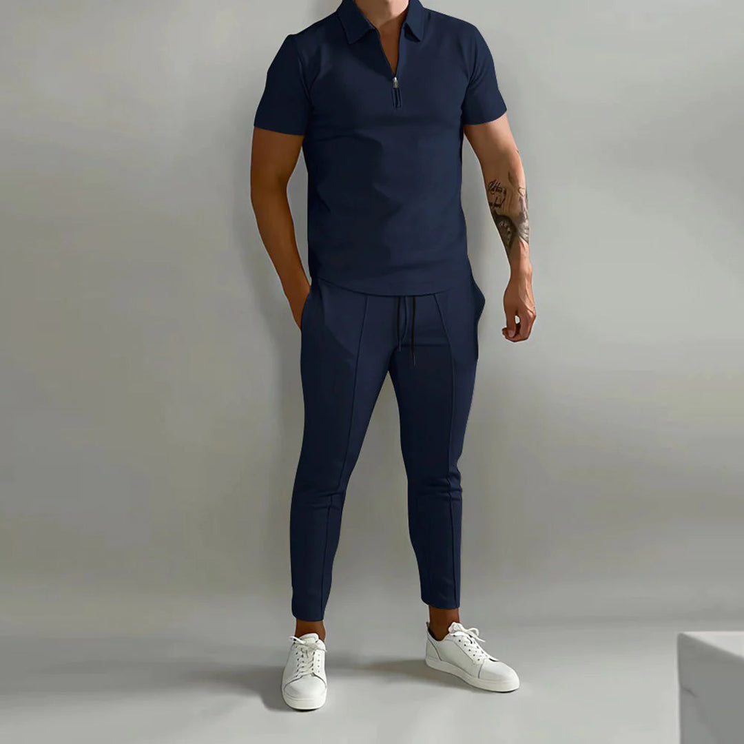 Co-Ord Set | Polo T-Shirt | Elastic Waist | Two-Piece Set | Men's Summer Set-Fashion Men Outfit All-year-Chaps of London-Navy Blue-S-Chaps of London