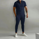 Co-Ord Set | Polo T-Shirt | Elastic Waist | Two-Piece Set | Men's Summer Set-Fashion Men Outfit All-year-Chaps of London-Navy Blue-S-Chaps of London