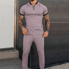 Co-Ord Set - Short Sleeve - Quarter Zip - Two-Piece Set - Men's Clothing-Chaps of London-Dust Gray-S-Chaps of London