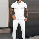Co-Ord Set - Short Sleeve - Quarter Zip - Two-Piece Set - Men's Clothing-Chaps of London-White-S-Chaps of London