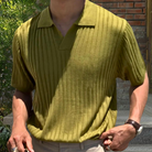 Collared Shirt - Short Sleeve - V-Neck - Knitted Polo Shirt - Men's Polo Shirts-Chaps of London-Green-M-Chaps of London