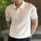 Collared Shirt - Short Sleeve - V-Neck - Knitted Polo Shirt - Men's Polo Shirts-Chaps of London-White-M-Chaps of London