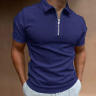 Collared T-Shirt | Quarter Zip | Short Sleeve | Zipped Polo Shirt | Men's Polo Shirts-Polo Shirt-Chaps of London-Dark Blue-S-Chaps of London