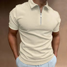 Collared T-Shirt | Quarter Zip | Short Sleeve | Zipped Polo Shirt | Men's Polo Shirts-Polo Shirt-Chaps of London-Khaki-S-Chaps of London