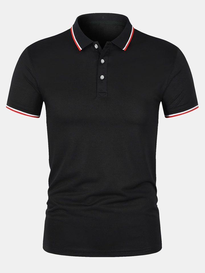 Collared T-Shirt - Slim Fit - Short Sleeve - Polo Shirt - Men's Clothing-Polo man-Chaps Herrenmode-Black-S-Chaps of London