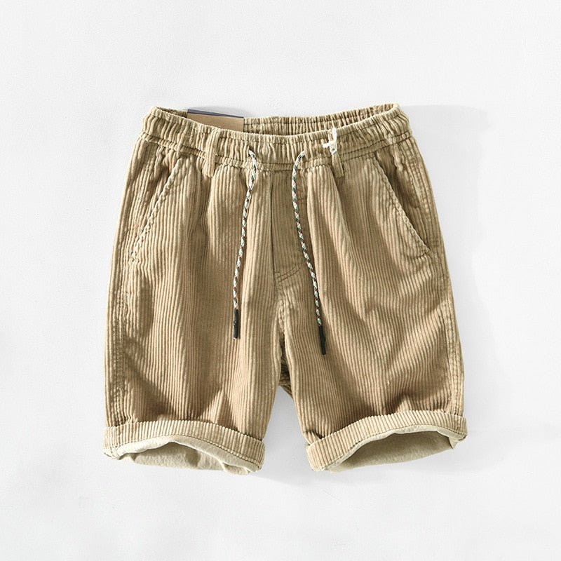 Cord Shorts - Elastic Waist - Loose Fit - Summer Shorts - Men's Corduroy Shorts-Shorts-Chaps of London-Beige-S-Chaps of London