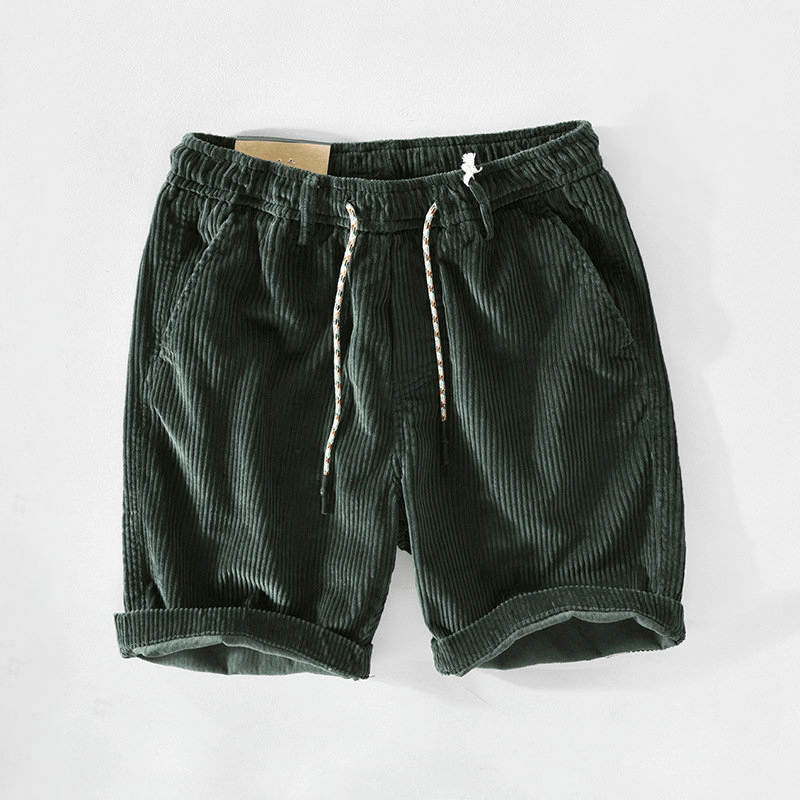 Cord Shorts - Elastic Waist - Loose Fit - Summer Shorts - Men's Corduroy Shorts-Shorts-Chaps of London-Green-S-Chaps of London