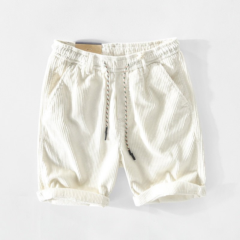 Cord Shorts - Elastic Waist - Loose Fit - Summer Shorts - Men's Corduroy Shorts-Shorts-Chaps of London-White-S-Chaps of London