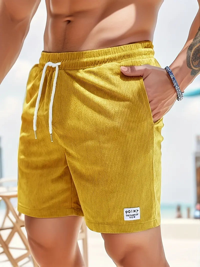 Cord Shorts - Men's Elastic Waist Corduroy Summer Shorts-Korte Broek Heren-Chaps of London-Yellow-S-Chaps of London