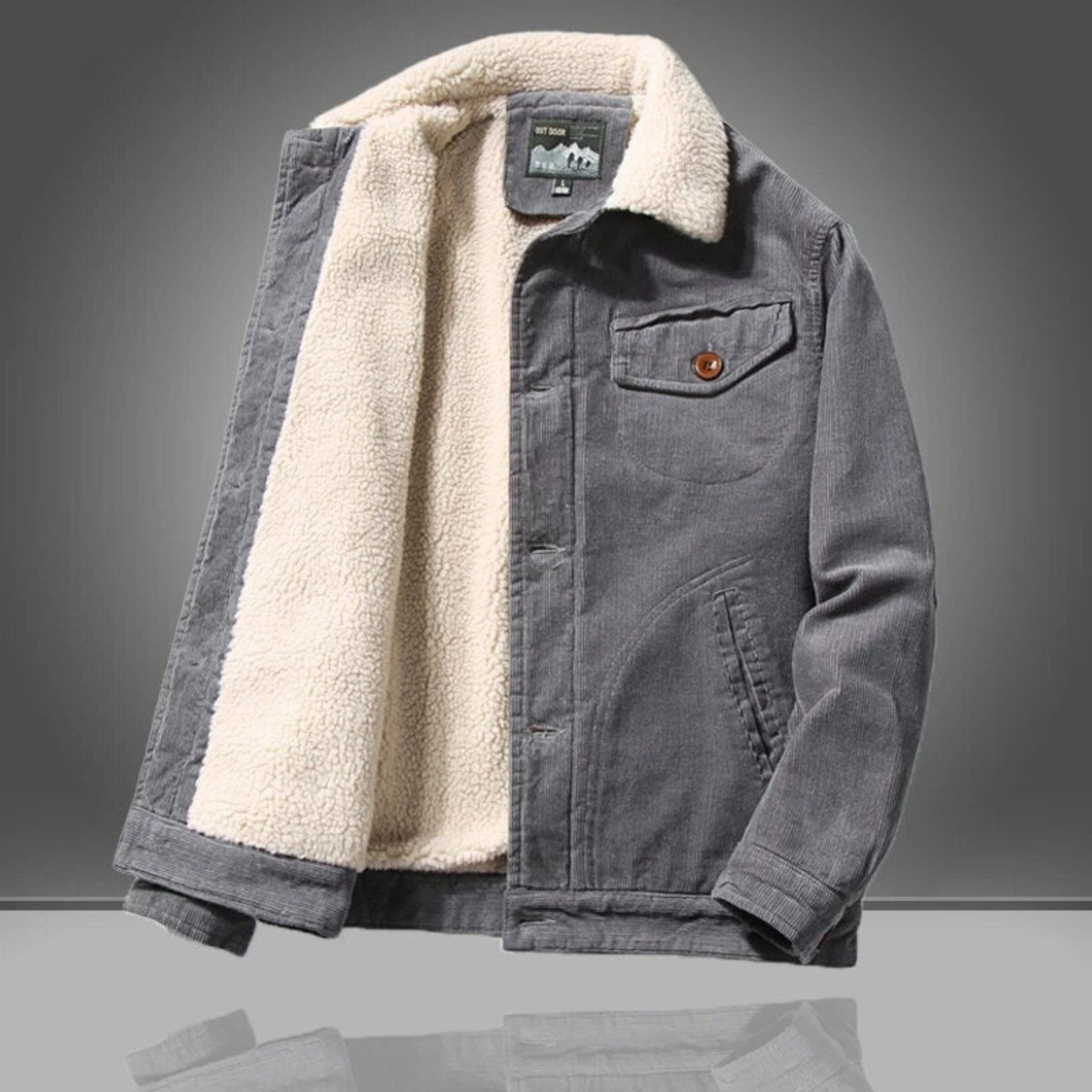 Corduroy Jacket - Casual - Fleece Lined - Winter Jacket - Men's Jacket-Winter Jacket-Chaps of London-Gray-XS-Chaps of London