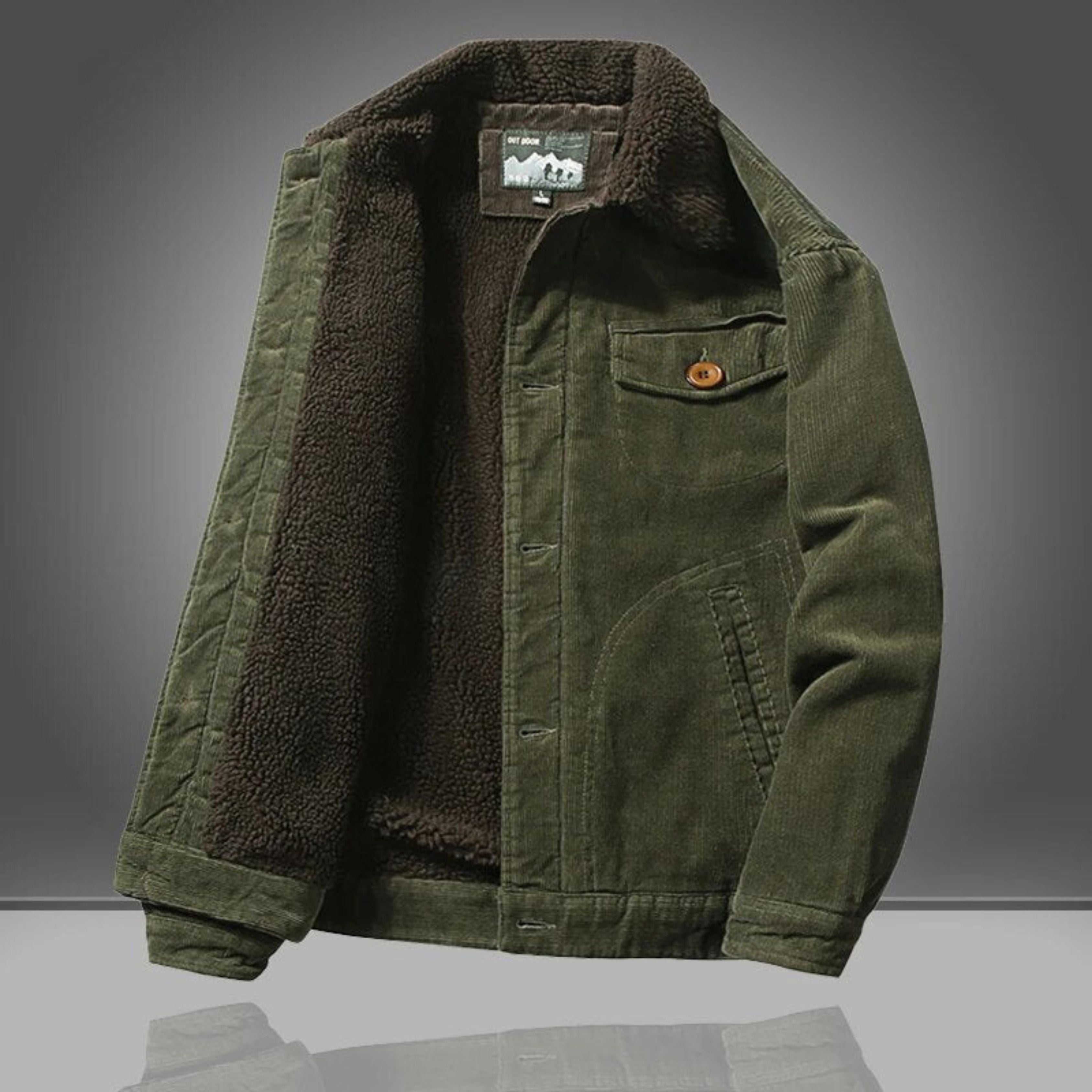 Corduroy Jacket - Casual - Fleece Lined - Winter Jacket - Men's Jacket-Winter Jacket-Chaps of London-Green-XS-Chaps of London