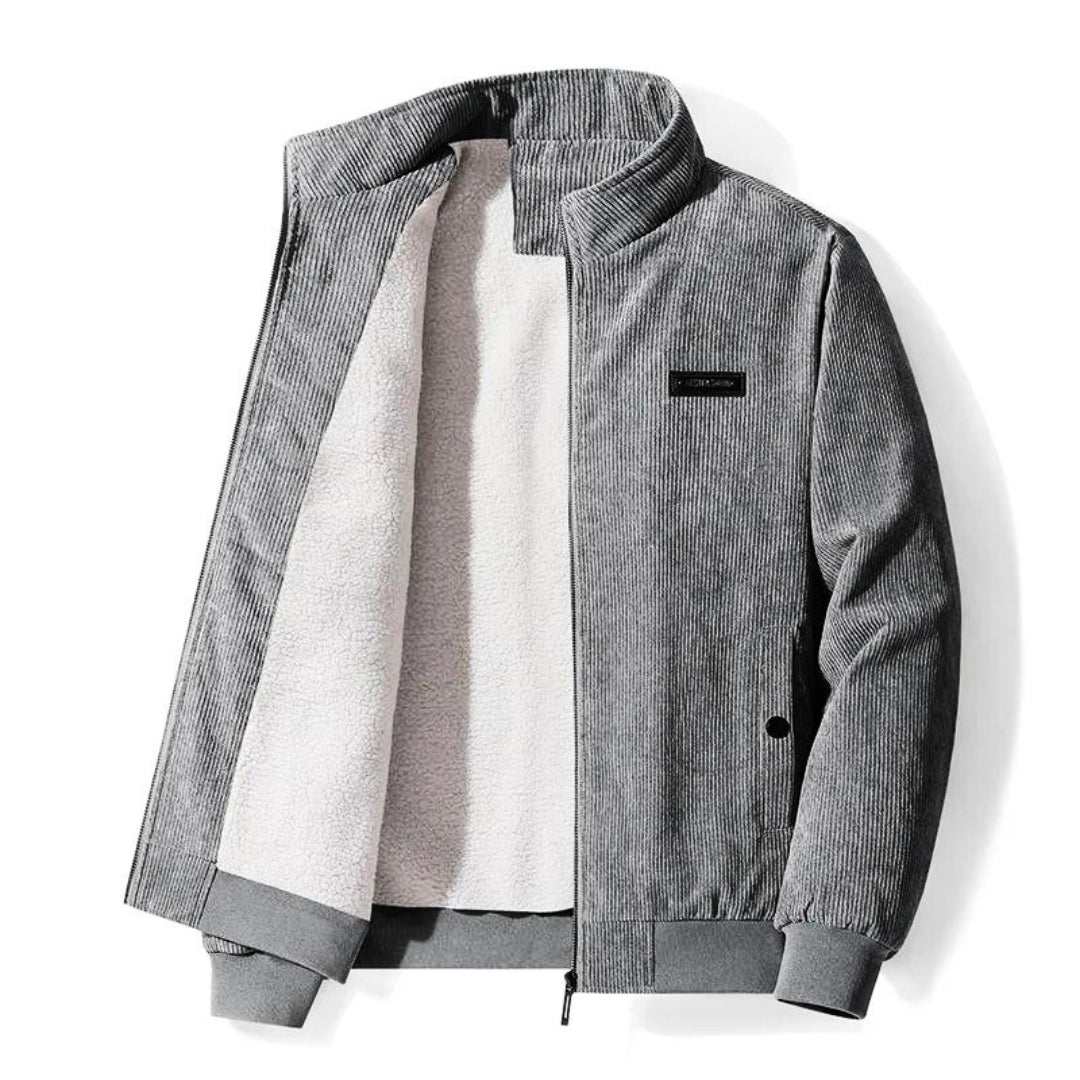 Corduroy Jacket | Fleece Lined | Zipped Up | Jacket with Sherpa | Men's Bomber Jacket-Apparel & Accessories > Clothing > Outerwear > Bomber Jackets-Chaps of London-Grey-S-Chaps of London