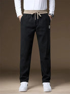 Corduroy Pants - Drawstring - Straight Leg - Sweatpants - Mens Joggers-Men's Corduroy Jogger Pants-Chaps of London-Black-S-Chaps of London