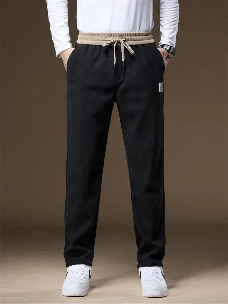 Corduroy Pants - Drawstring - Straight Leg - Sweatpants - Mens Joggers-Men's Corduroy Jogger Pants-Chaps of London-Black-S-Chaps of London