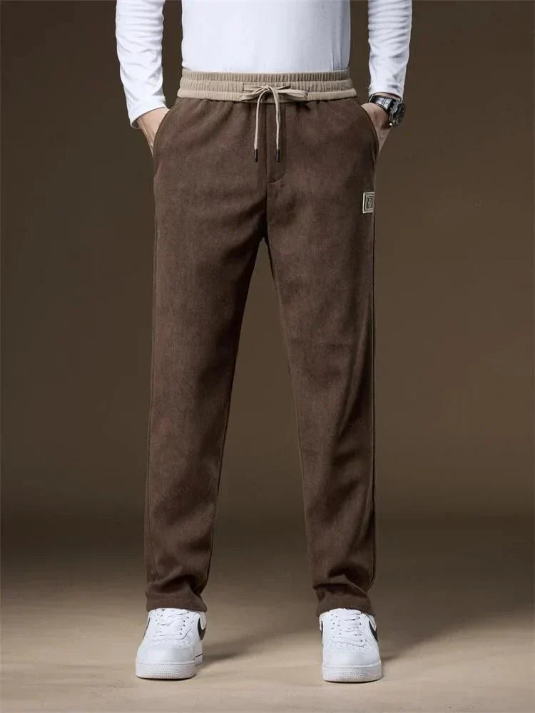 Corduroy Pants - Drawstring - Straight Leg - Sweatpants - Mens Joggers-Men's Corduroy Jogger Pants-Chaps of London-Coffee-S-Chaps of London