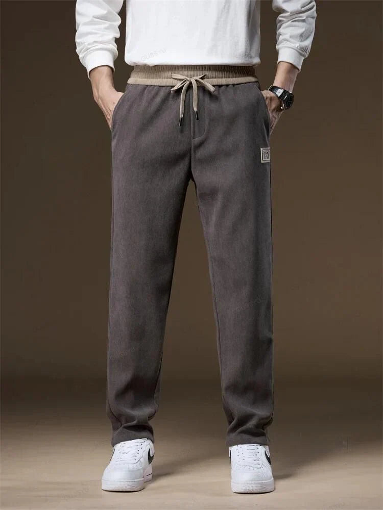 Corduroy Pants - Drawstring - Straight Leg - Sweatpants - Mens Joggers-Men's Corduroy Jogger Pants-Chaps of London-Grey-S-Chaps of London