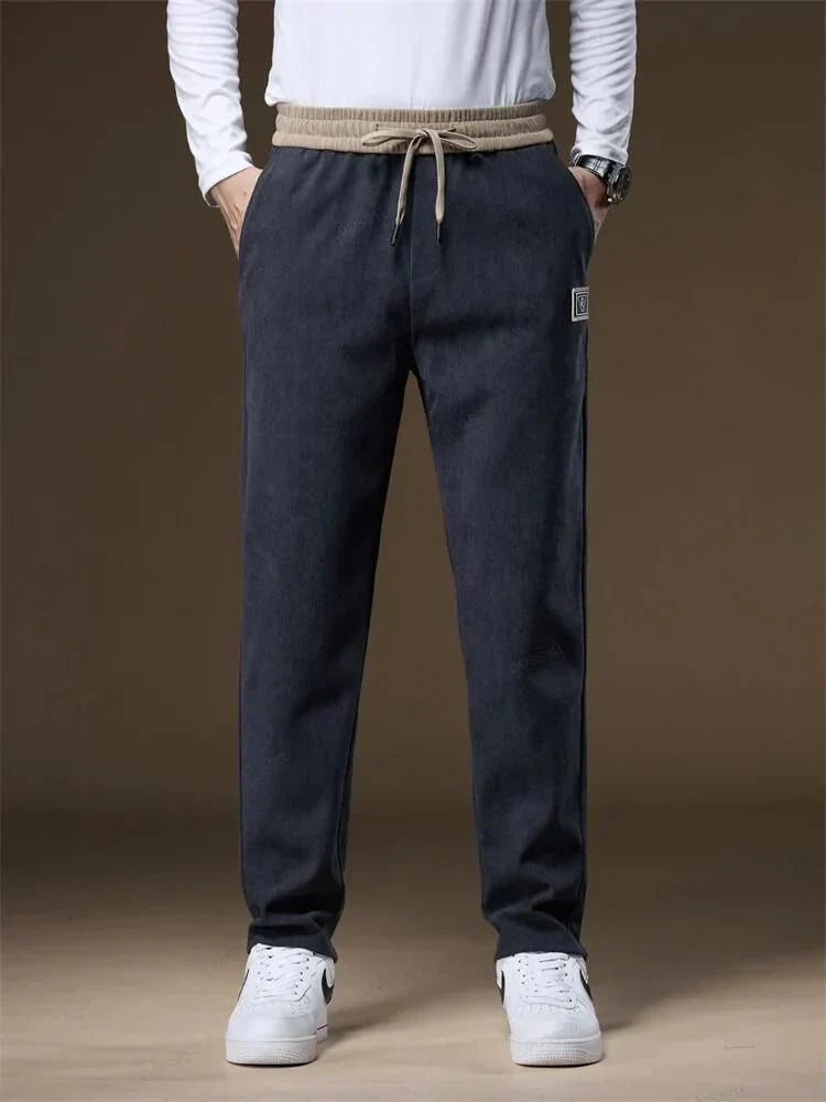 Corduroy Pants - Drawstring - Straight Leg - Sweatpants - Mens Joggers-Men's Corduroy Jogger Pants-Chaps of London-Navy Blue-S-Chaps of London