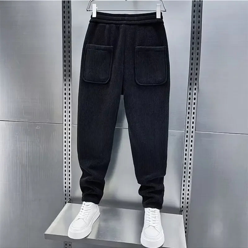Corduroy Pants - Men's Elastic Waist Loose Fit Baggy Cord Pants-Men's Corduroy Trousers-Chaps of London-Black-S-Chaps of London