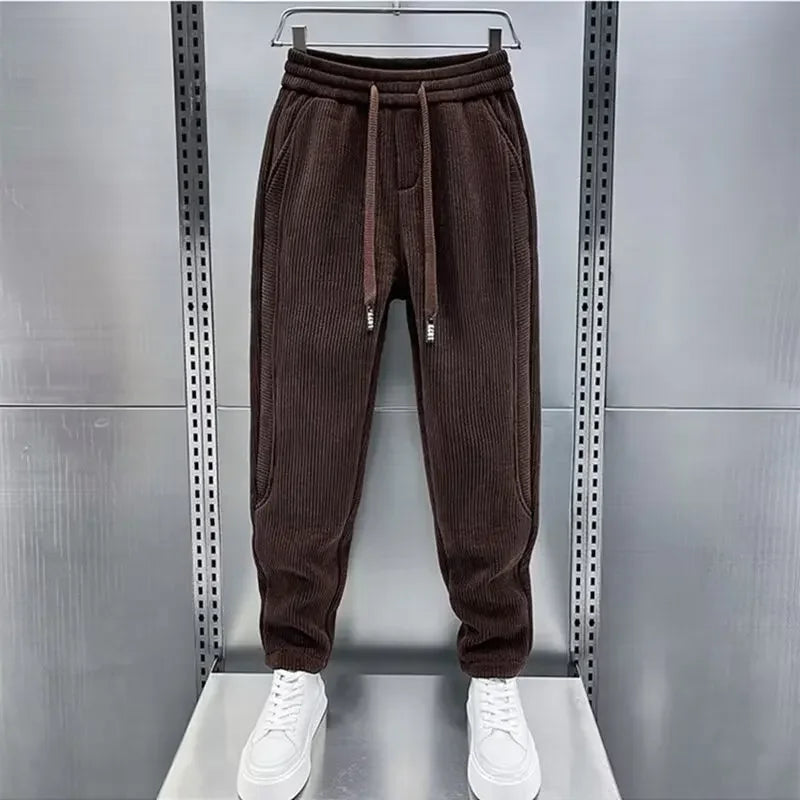 Corduroy Pants - Men's Elastic Waist Loose Fit Baggy Cord Pants-Men's Corduroy Trousers-Chaps of London-Brown-S-Chaps of London
