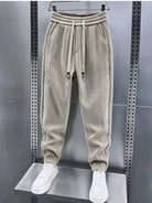 Corduroy Pants - Men's Elastic Waist Loose Fit Baggy Cord Pants-Men's Corduroy Trousers-Chaps of London-Khaki-S-Chaps of London