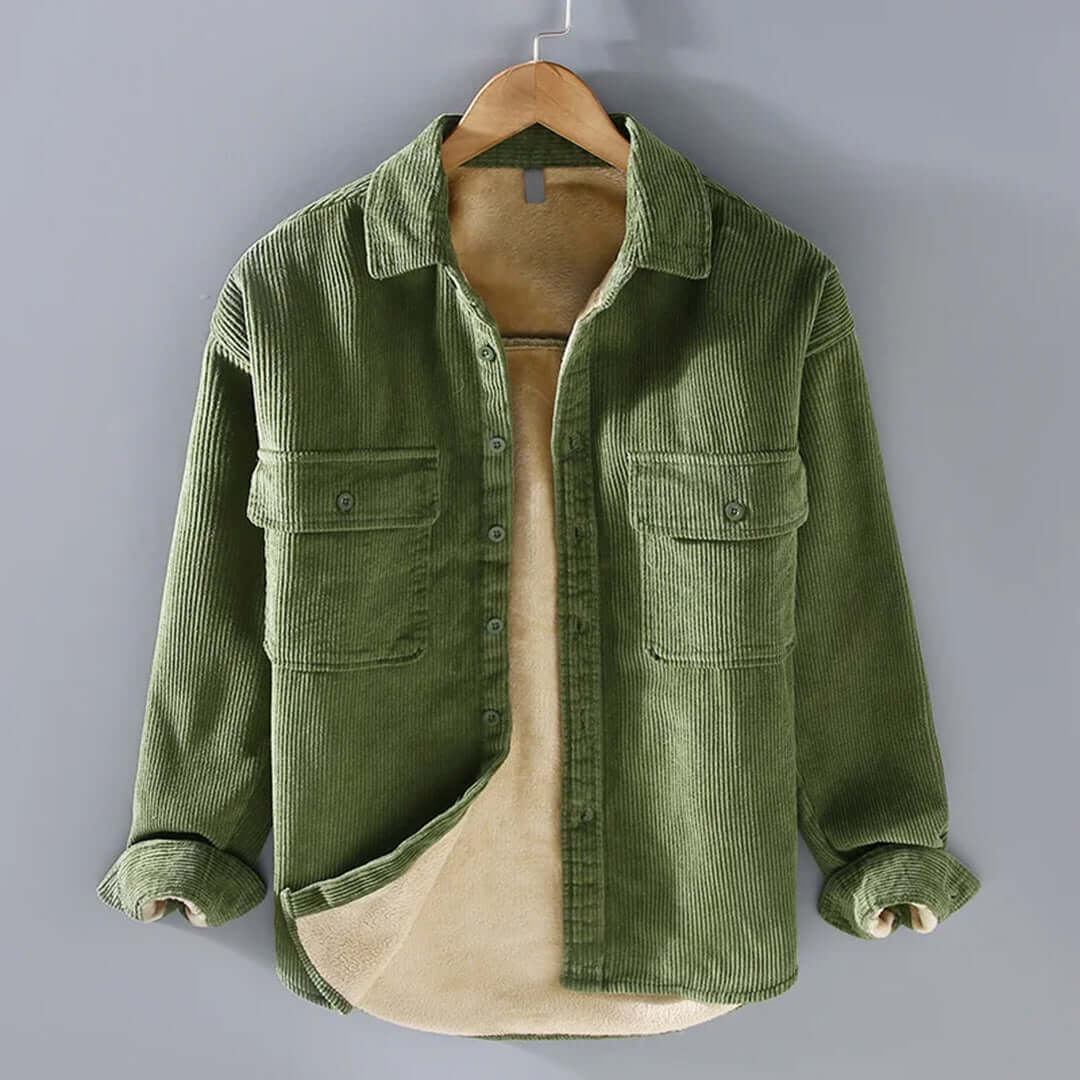 Corduroy Shirt | Fleece Lined | Button-Up | Winter Overshirt | Men's Overshirt-Chaps of London-Green-M-Chaps of London