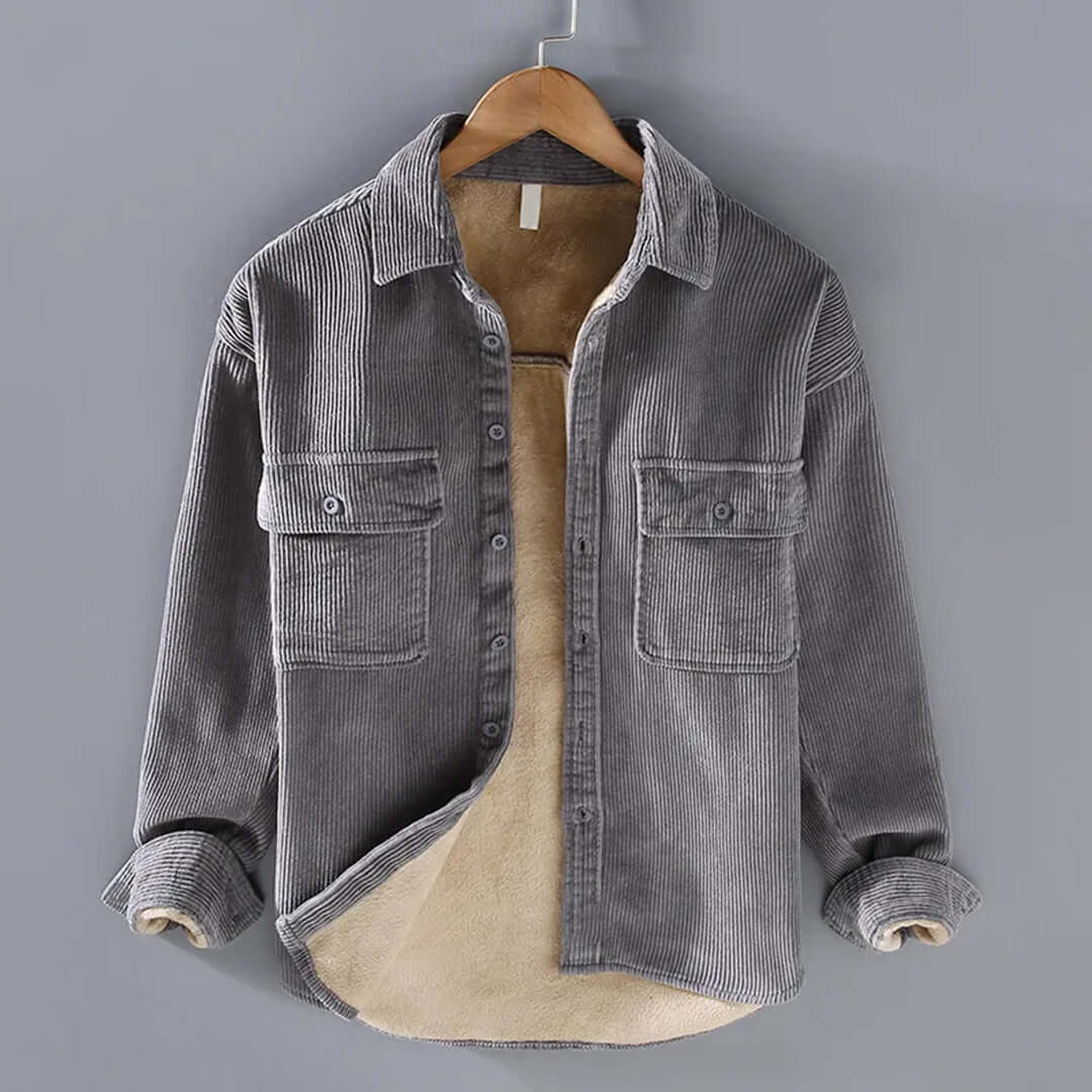 Corduroy Shirt | Fleece Lined | Button-Up | Winter Overshirt | Men's Overshirt-Chaps of London-Grey-M-Chaps of London