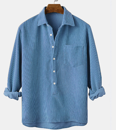 Corduroy Shirt - Half Button Up - Collared - Long Sleeve Shirt - Men's Clothing-Shirt-Chaps of London-Light Blue-S-Chaps of London
