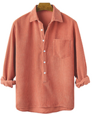Corduroy Shirt - Half Button Up - Collared - Long Sleeve Shirt - Men's Clothing-Shirt-Chaps of London-Red-S-Chaps of London