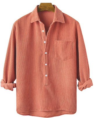 Corduroy Shirt - Half Button Up - Collared - Long Sleeve Shirt - Men's Clothing-Shirt-Chaps of London-Red-S-Chaps of London