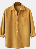 Corduroy Shirt - Half Button Up - Collared - Long Sleeve Shirt - Men's Clothing-Shirt-Chaps of London-Yellow-S-Chaps of London