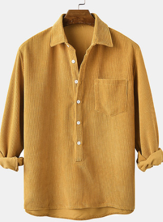 Corduroy Shirt - Half Button Up - Collared - Long Sleeve Shirt - Men's Clothing-Shirt-Chaps of London-Yellow-S-Chaps of London