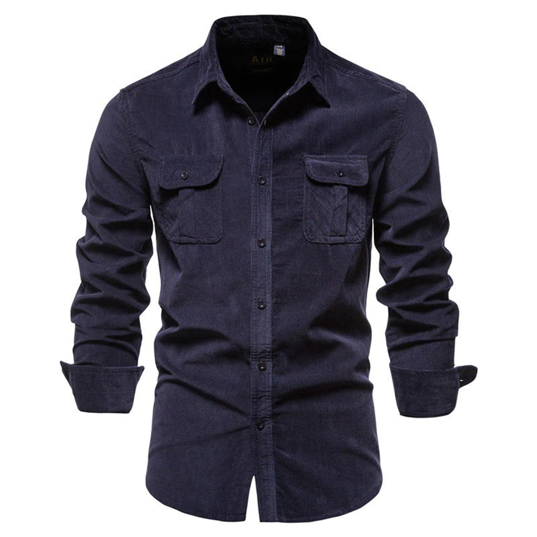 Corduroy Shirt | Long Sleeve | Breast Pockets | Button-Up Shirt | Men's Shirt-Fashion Men Shirt Others All-year-Chaps of London-Blue-M-Chaps of London