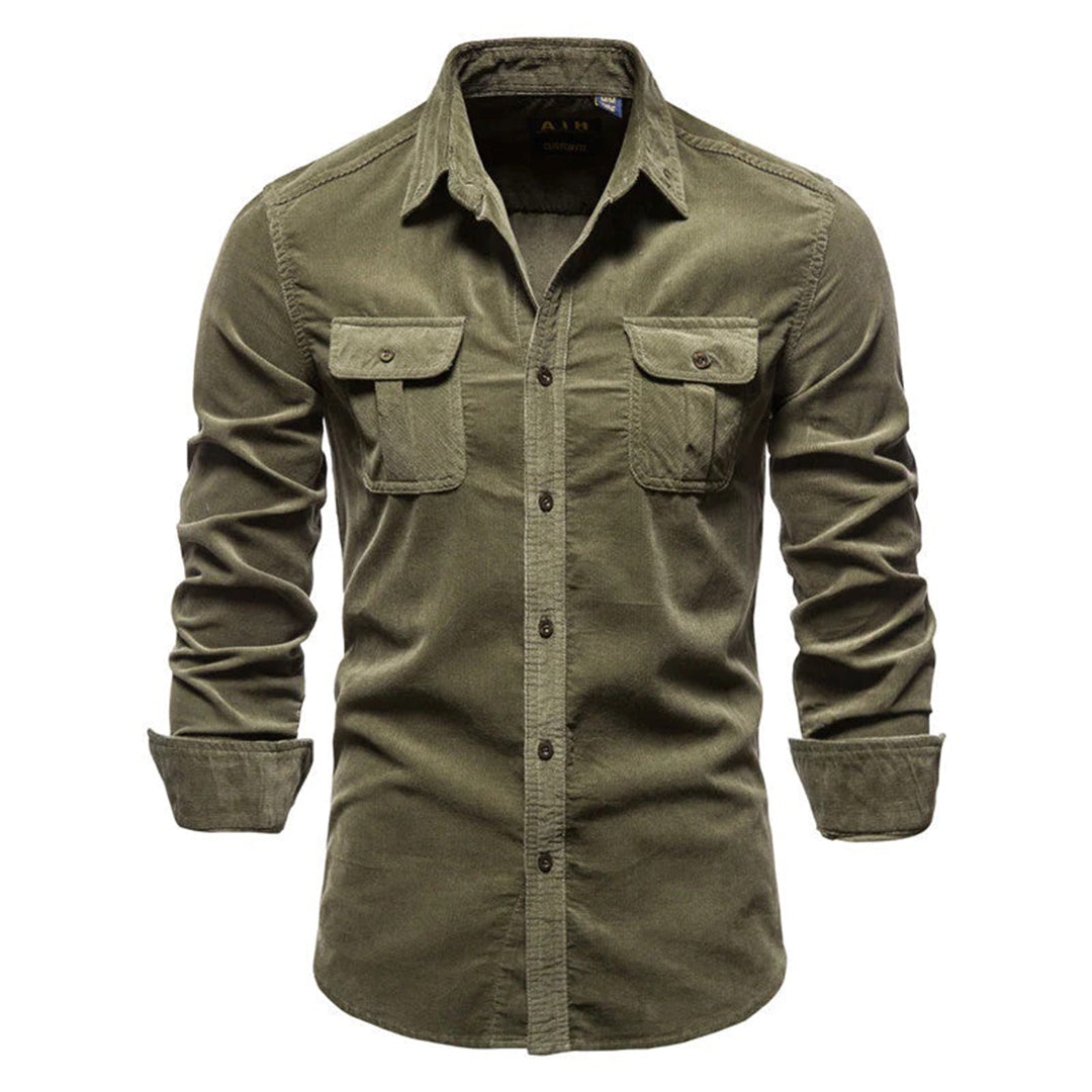 Corduroy Shirt | Long Sleeve | Breast Pockets | Button-Up Shirt | Men's Shirt-Fashion Men Shirt Others All-year-Chaps of London-Green-M-Chaps of London
