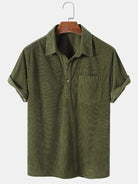 Corduroy Shirt - Short Sleeve - Loose Fit - Polo Shirt - Men's Shirts-Chaps of London-Army Green-S-Chaps of London