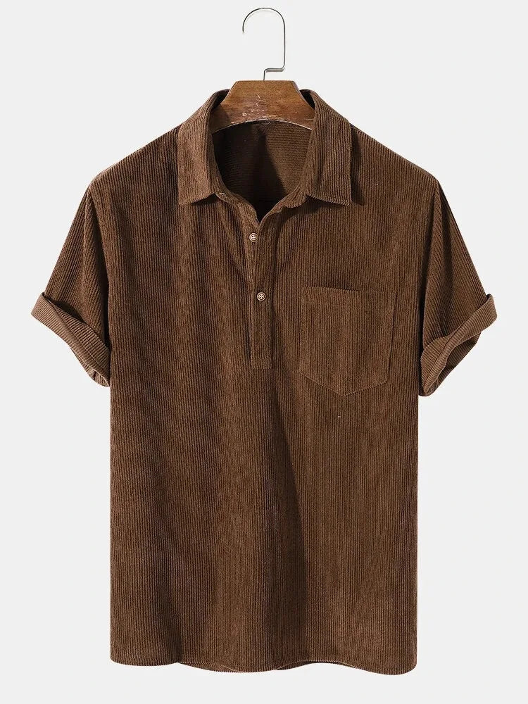 Corduroy Shirt - Short Sleeve - Loose Fit - Polo Shirt - Men's Shirts-Chaps of London-Brown-S-Chaps of London