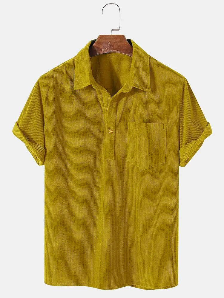 Corduroy Shirt - Short Sleeve - Loose Fit - Polo Shirt - Men's Shirts-Chaps of London-Yellow-S-Chaps of London