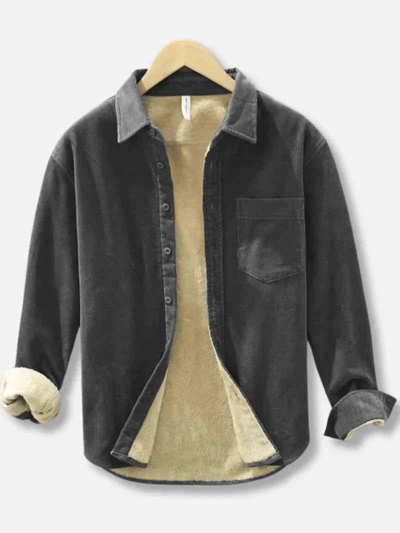 Corduroy Shirt | Warm | Fleece Lined | Overshirt | Men's Clothing-Chaps of London-Gray-M-Chaps of London