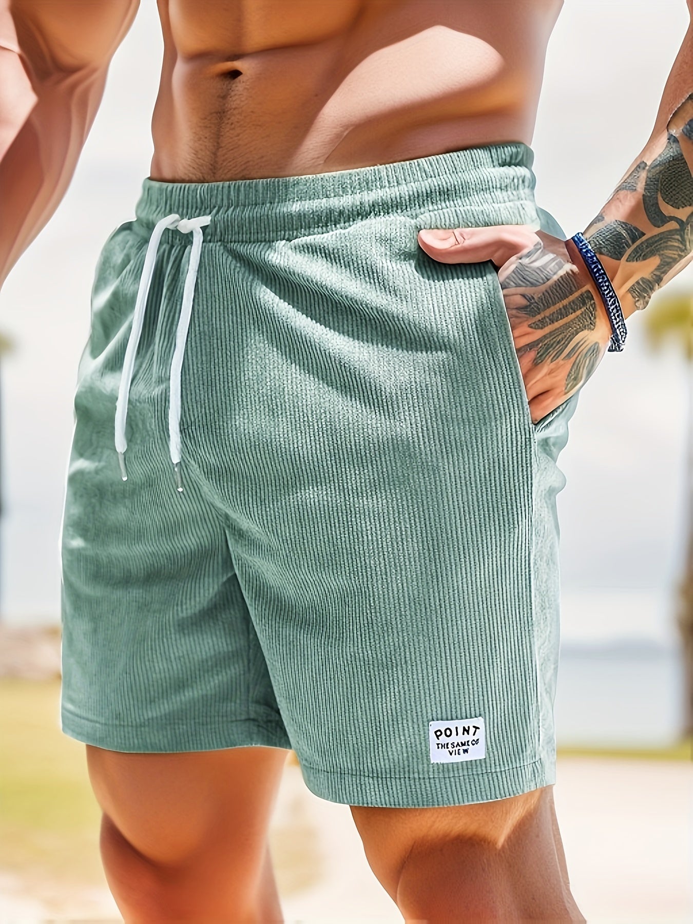 Corduroy Shorts - Drawstring - Elastic Waist - Summer Shorts - Men's Shorts-Chaps of London-Dark Cyan-S-Chaps of London
