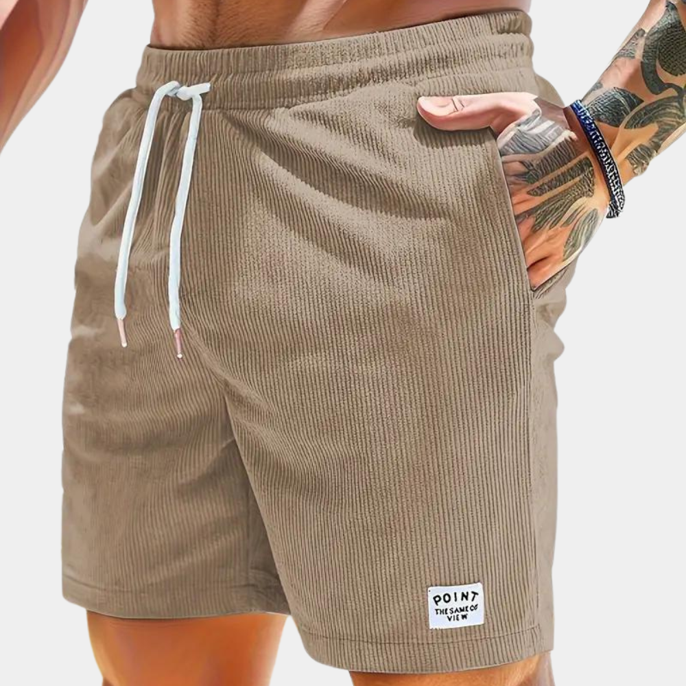 Corduroy Shorts | Elastic Waist | Leisure | Cord Shorts | Men's Shorts-Chaps of London-Khaki-S-Chaps of London