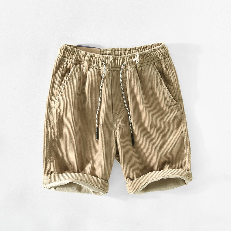 Corduroy Shorts - Men's Loose Fit Drawstring Cord Shorts for Summer-Korte Broeken_M-Chaps of London-Beige-S-Chaps of London