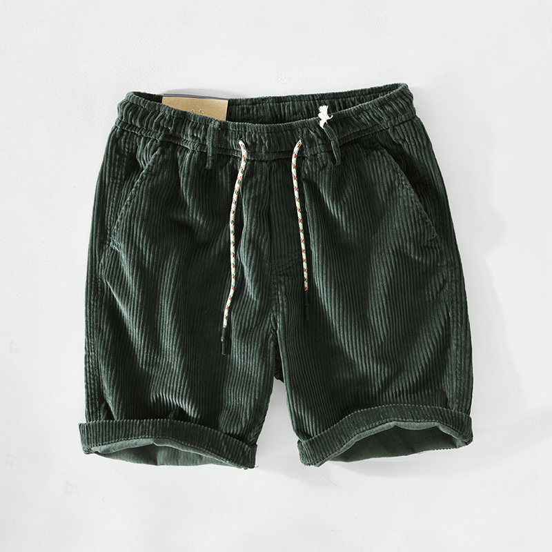 Corduroy Shorts - Men's Loose Fit Drawstring Cord Shorts for Summer-Korte Broeken_M-Chaps of London-Green-S-Chaps of London