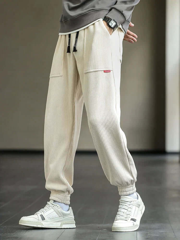 Corduroy Sweatpants | Loose Fit | Drawstring | Joggers | Men's Pants-Chaps Herrenmode-Beige-M-Chaps of London
