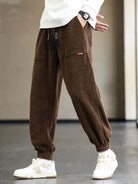 Corduroy Sweatpants | Loose Fit | Drawstring | Joggers | Men's Pants-Chaps Herrenmode-Brown-M-Chaps of London