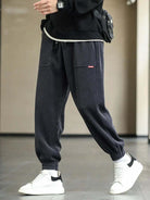 Corduroy Sweatpants | Loose Fit | Drawstring | Joggers | Men's Pants-Chaps Herrenmode-Dark Gray-M-Chaps of London