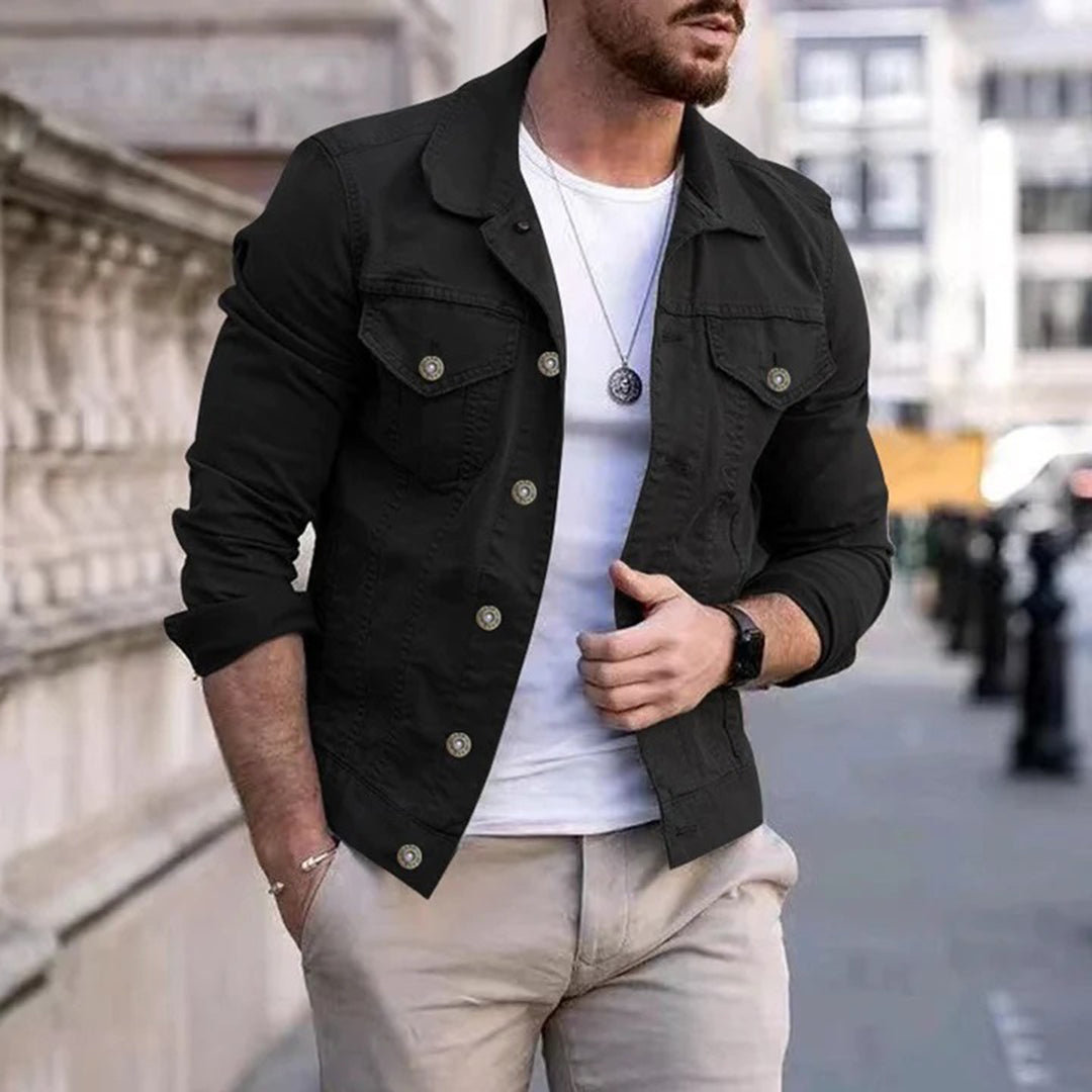 Denim Jacket | Breast Pockets | Slim Fit | Summer Jacket | Men's Jacket -Chaps of London-Black-S-Chaps of London