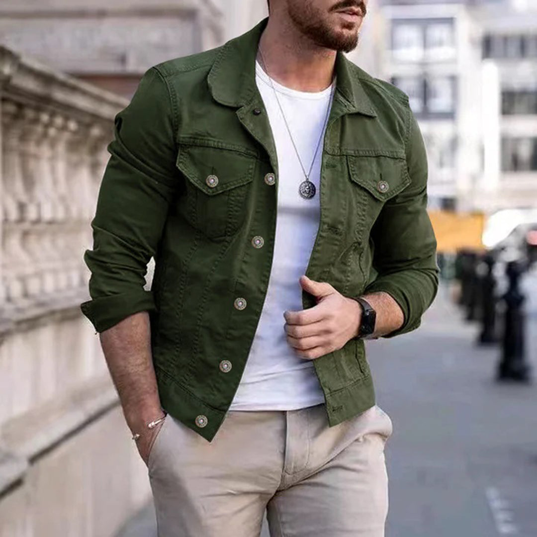 Denim Jacket | Breast Pockets | Slim Fit | Summer Jacket | Men's Jacket -Chaps of London-Green-S-Chaps of London