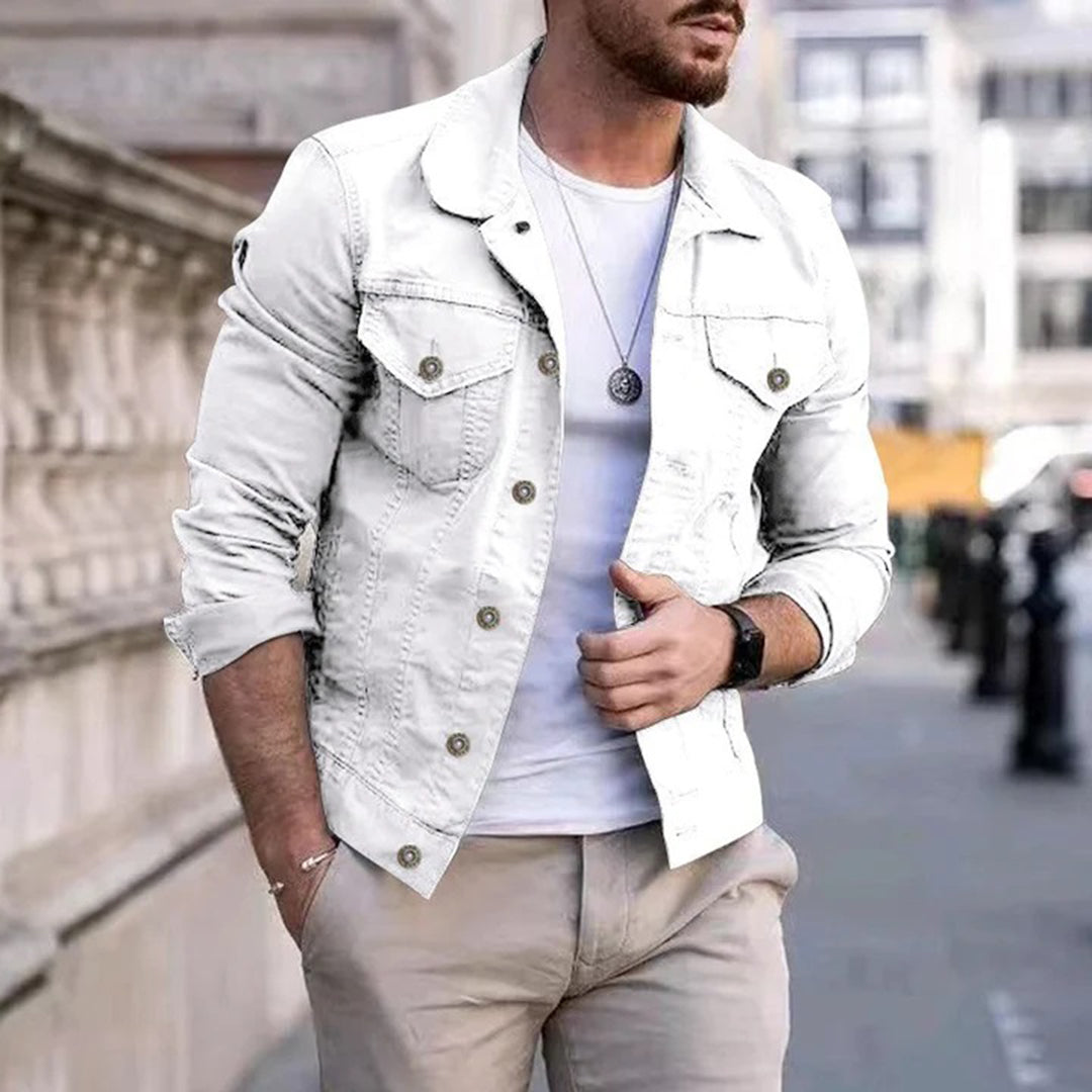 Denim Jacket | Breast Pockets | Slim Fit | Summer Jacket | Men's Jacket -Chaps of London-White-S-Chaps of London