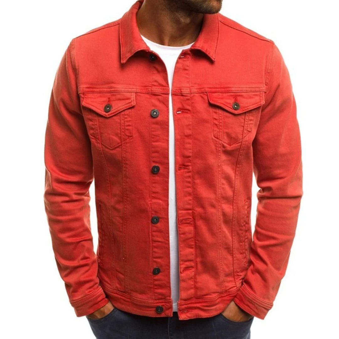 Denim Jacket - Button- Up - Slim Fit - Jean Jacket - Men's Summer Jacket-Fashion Men Jacket Denim Fall-Chaps of London-Red-M-Chaps of London