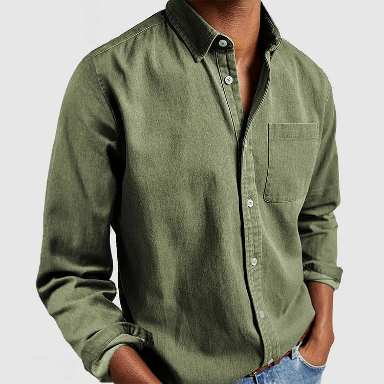 Denim Jacket - Casual - Long Sleeve - Button-Up Shirt - Men's Shirts-Chaps of London-Green-S-Chaps of London